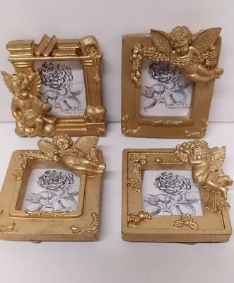 Angel Cherub Mini Picture Frames Set Of 4 Gold 1.5  X 1.5  Ornate Resin  • $15.75