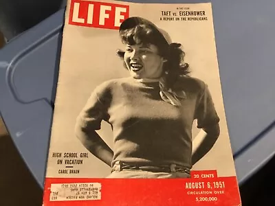 Vintage LIFE Magazine Issue August 6 1951 Freckled Carol Braun High School Gal • $3.99