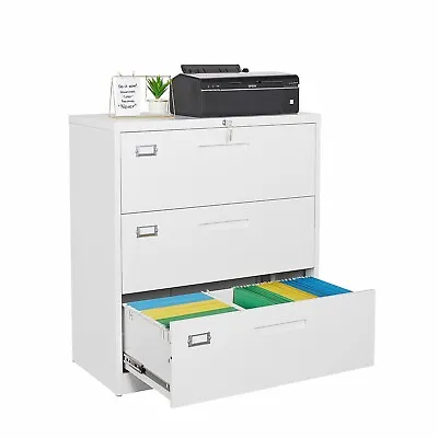 3 Drawer Metal Lateral File Cabinet Storage Filing Cabinets Lockable Office US • $159.99