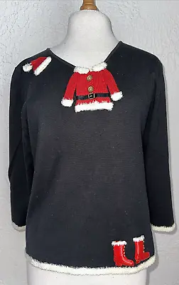 Michael Simon Event Christmas Santa Pullover Sweater Embellished Size XL Black • $85