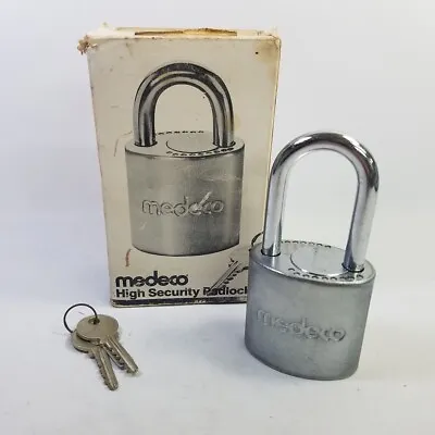 Medeco High Security Bronze Padlock 2 Keys 2 1/8 Inch Clearance 3/8 Dia USA • $269.99