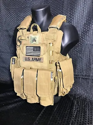 Coyote Tan FDE Tactical Vest Plate Carrier W/ 2 Curved 10x12 Plates- Lvl III • $215