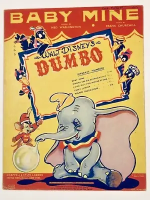 1936 WALT DISNEY UK Film Printing Sheet Music DUMBO - BABY MINE • $21.95