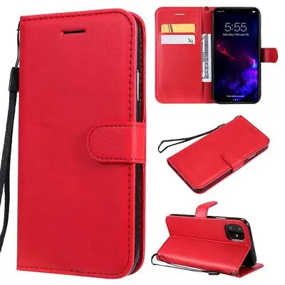 For IPhone Series Solid Color Book Style Wallet PU Leather Case Stand Cover New • $7.99