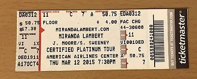 2015 Miranda Lambert Certified Platinum Tour Dallas Concert Ticket Stub C 7 • $4.99