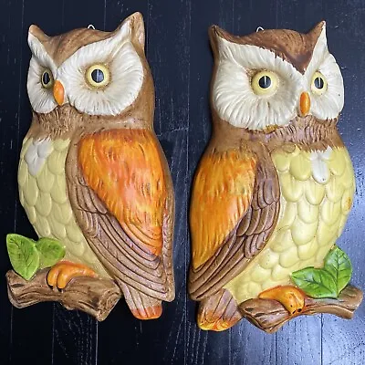 Vintage LEFTON Ceramic Owl Wall Hanging Decorative Plaque 7” #382 #882 Set Of 2 • $24.99