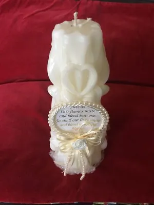 *TALL* 9  Carved HEART Wedding Unity Candle  White Color GORGEOUS! • £41.49