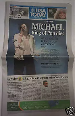 MICHAEL JACKSON King Of Pop Dead 2009 USA TODAY Newspaper TRIBUTE Farrah Fawcett • $9.99