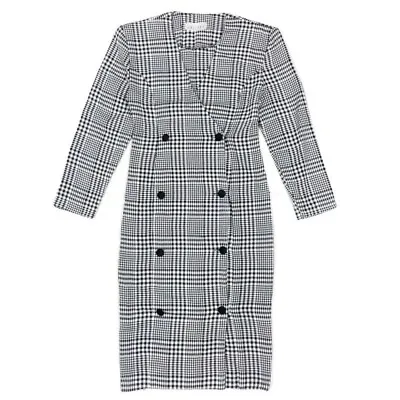 VINTAGE DOUBLE BREASTED DOGTOOTH CHECK MIDI DRESS SIZE 8 S 80s 90s • £9.99