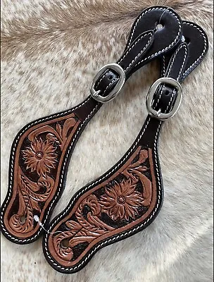 Men’s Size Pair Of Two Tone Genuine Leather Western Spur Straps • $34.95