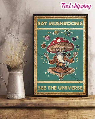 Meditation Magic Mushrooms Yoga Vintage Vintage Home Poster Wall Art Vertical • $14.54