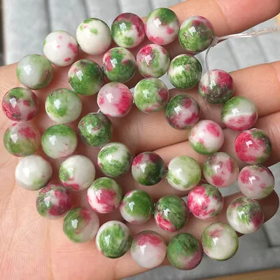 Round Colorful Jade 6mm 8mm 10mm 12mm Natural Stone Loose Beads Lot DIY Jewelry • £3.76