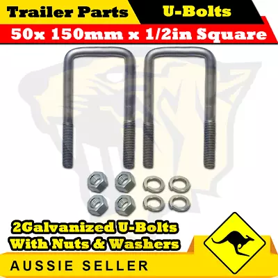 2 X U-Bolts 50mm X 150mm Square With Nuts Galvanized Trailer Box Boat Caravan • $21.45