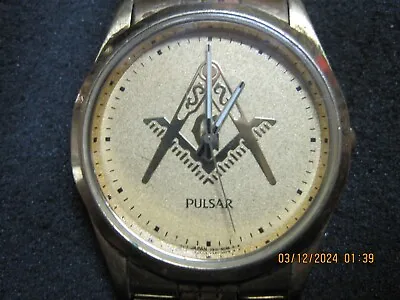 Pulsar Vintage Masonic Men's Gold Tone Watch ( Not Working May Need Battery) • $15.99