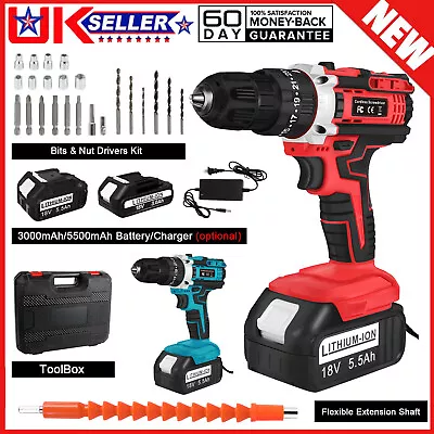 2 Battery 21V Cordless Drill Combi Driver High Power Electric Screwdriver Set • £18.99