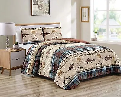 AZORE LINEN Western Wildlife Southwest Cabin Lodge Quilted Bedspread Set With • $92