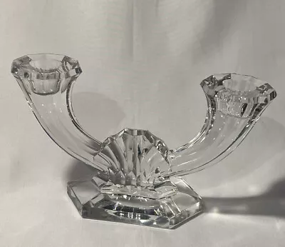 $90 • Buy Vintage Val St. Lambert Art Deco Crystal Double Arm Candlestick, Belgium, 1930’s