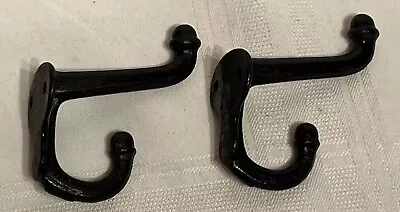 2 Vintage Thick Cast Iron Tack Barn Or Coat Double Hook W/Ball Finials 3 Inch • $19.95