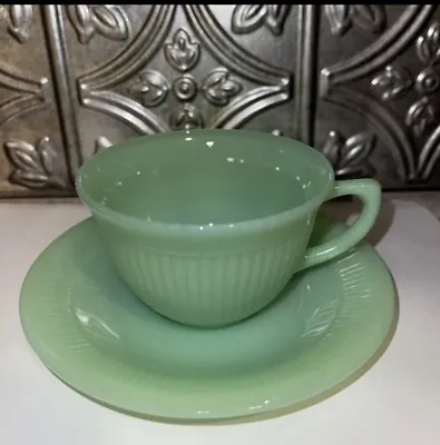 Fire King Jadite Jane Ray Matching Teacup And Saucer Set • £28.50