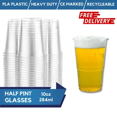 Disposable Half Pint Glasses Clear Plastic Pint Cup Party Cups 10oz - Reusable • £49.99