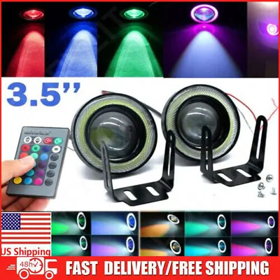 2x 3.5'' RGB LED PROJECTOR FOG LIGHT DRIVING W/ WHITE COB ANGEL EYES HALO RING • $19.99