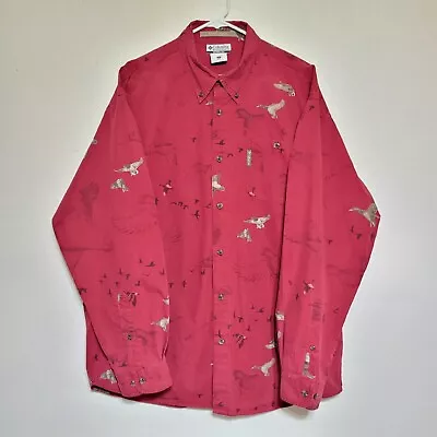 Vtg Columbia River Lodge Shirt Mens L Red Ducks Long Sleeve Cotton Button Down • $14.99