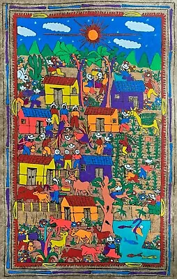$29.99 • Buy 15 1/2 X 23  Mexican Tradition Folk Art Amate Bark Hanging Farm Painting Aztec