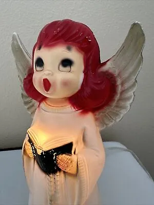 Vtg Singing Angel Blow Mold Red Hair Gold Wing 13in Tabletop Lighted MCM 50s 60s • $74.99