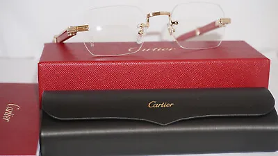 CARTIER New Eyeglasses Rimless Gold Red Wood CT0377O 004 53 21 145 • $1943.59