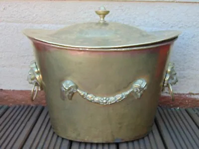 £95 • Buy ANTIQUE ADAMS STYLE BRASS LIDDED FIREPLACE COAL PEAT FUEL BUCKET With LINER