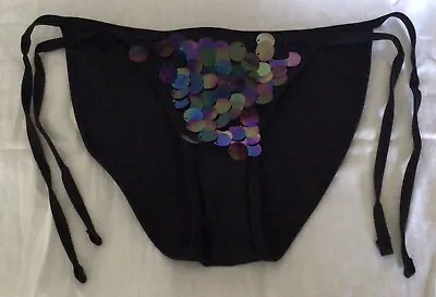 New Look Black Sequin Size 8 Tie Side Bikini Bottoms Unique Unusual Holiday • £5