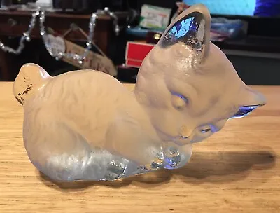 Vintage Viking Paperweight Frosted Glass Kitten Cat Figurine • $25