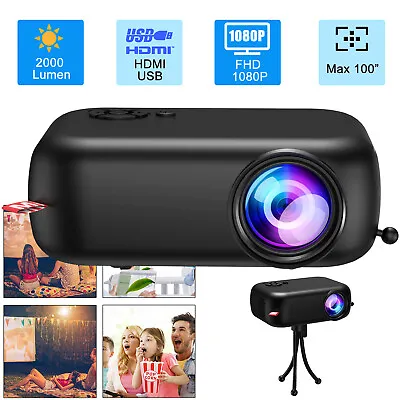 USB HDMI Projector Mini Portable 2000 Lumens 1080P Office Home Theater Cinema • £39.99