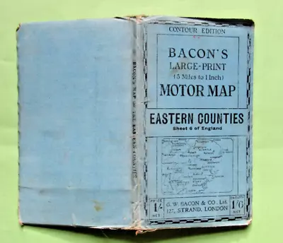 BACON’S Motor Map Eastern Counties 1912 Linen Backed • £9