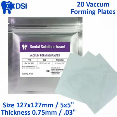 DSI Dental Clear Hard Orthodontic Retainer Splint Vacuum 20 Plates 0.75mm/.03  • $29.90