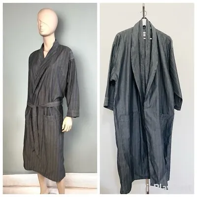 Men’s Dressing Gown. Cotton Robe. Grey Pinstripe. Large. Nightwear. Pyjamas. • £12