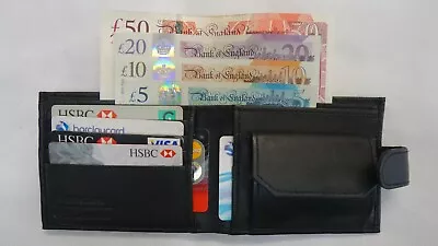 Gents Soft Leather Wallet Slim Simple With Coin Pocket Card Notes Black RFID  • £8.99