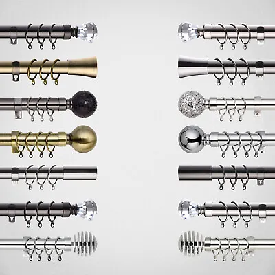 Modern Extendable Metal Curtain Pole 28mm With Finials Rings Hooks Rod Fittings • £19.99