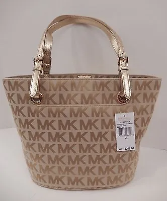 Genuine Michael Kors Beige Camel Black Gray Gold Signature Handbag Md Tote $248 • $142.90