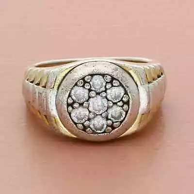 ❗️CLEARANCE❗️vintage Sterling Silver Mens Chunky Round-cut Cz Ring Size 10 • $42