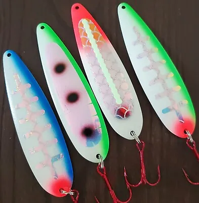 4pc Lot - MAG UV Holo Super Glow Salmon Trolling Spoons Moonshine Fisher Tackle • $25