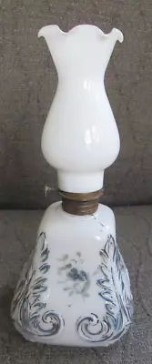Antique Porcelain Miniature Milk Glass Oil Lamp Scrolls & Violets • $14.98