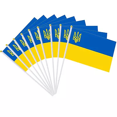 10/50pcs Ukraine Flag 14x21CM Ukrainian Hand Held Small Mini Stick Flag 5.5x8.2  • $5.98