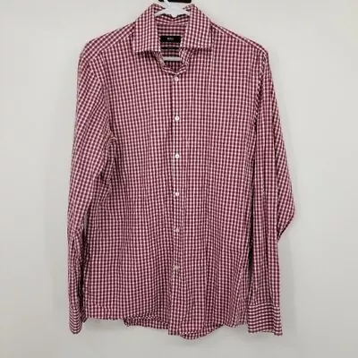 Hugo Boss Sharp Fit Red Plaid Men's Shirt Size 15 1/2 34/35 • $22