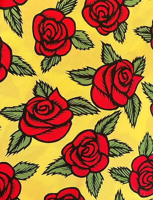 Vintage MAMBO LOUD Shirt - Bruce Goold's  Roses - Yellow Red - Size M - Linocut • $162.45