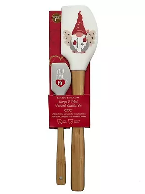 Valentine's Day Gnomes Bamboo Silicone Spatula Set Large & Mini Pointed Spatula • $14.95