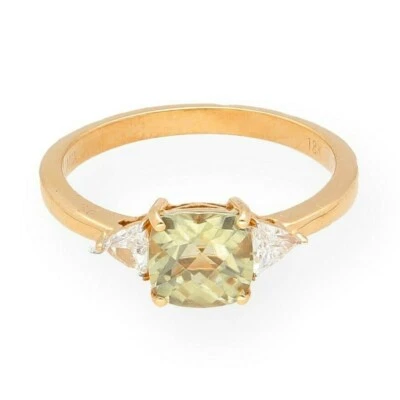 £499 • Buy 18Ct Yellow Gold Cushion Cut Diaspore Solitaire W/ Diamond Accents Ring (Size S)