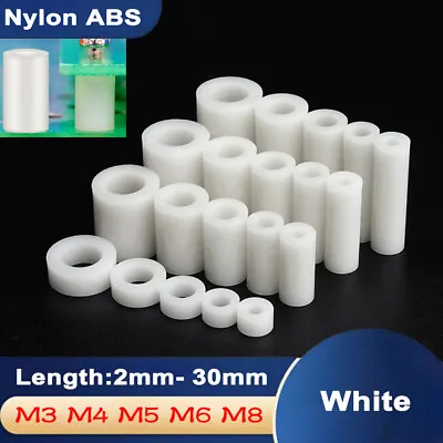 M3 M4 M5 M6 M8 ABS Nylon Plastic Spacers Standoff White Round Washers PCB 2-30mm • £1.43