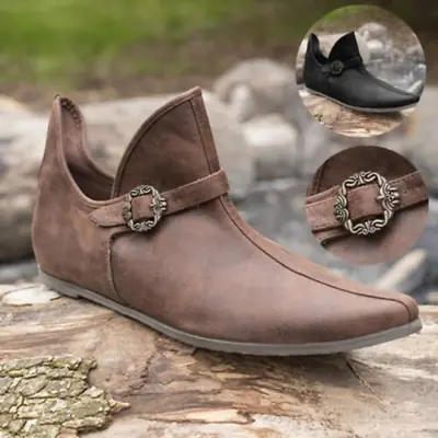 Renaissance Medieval Men's Viking Knight Prince Shoes Buckle Boot Pirate Costume • $46.23