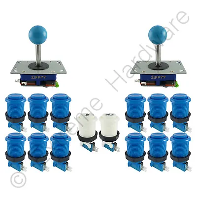 2 Player Arcade Control Kit 2 Ball Top Joysticks 14 Buttons Blue JAMMA MAME Pi • £29.99